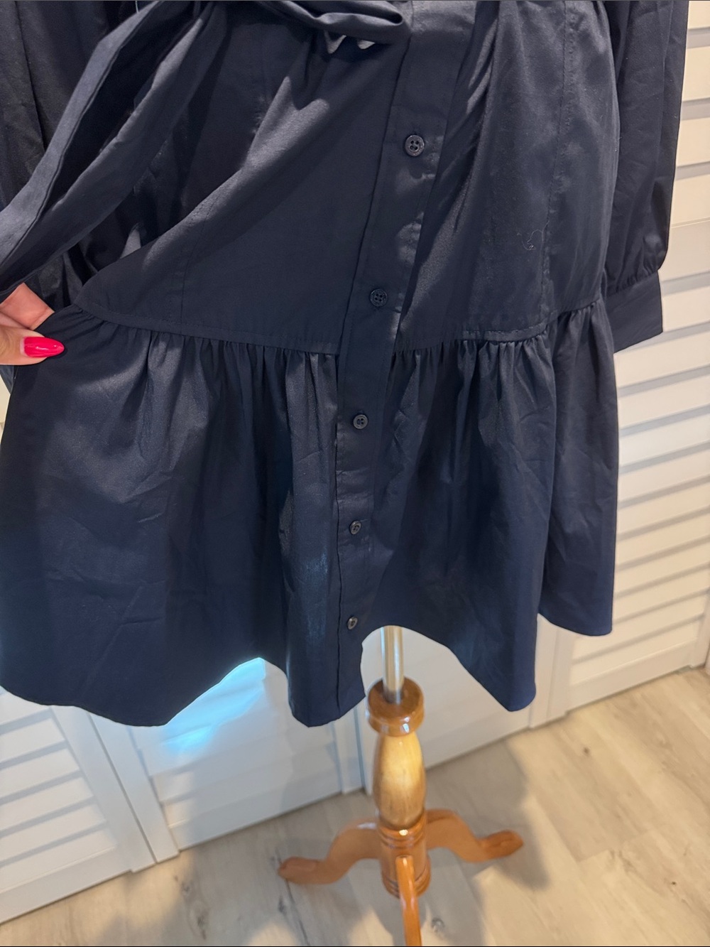 Lauren Ralph Lauren Navy Button-Front Shirt Dress with Tie Waist - Picture 3 of 14